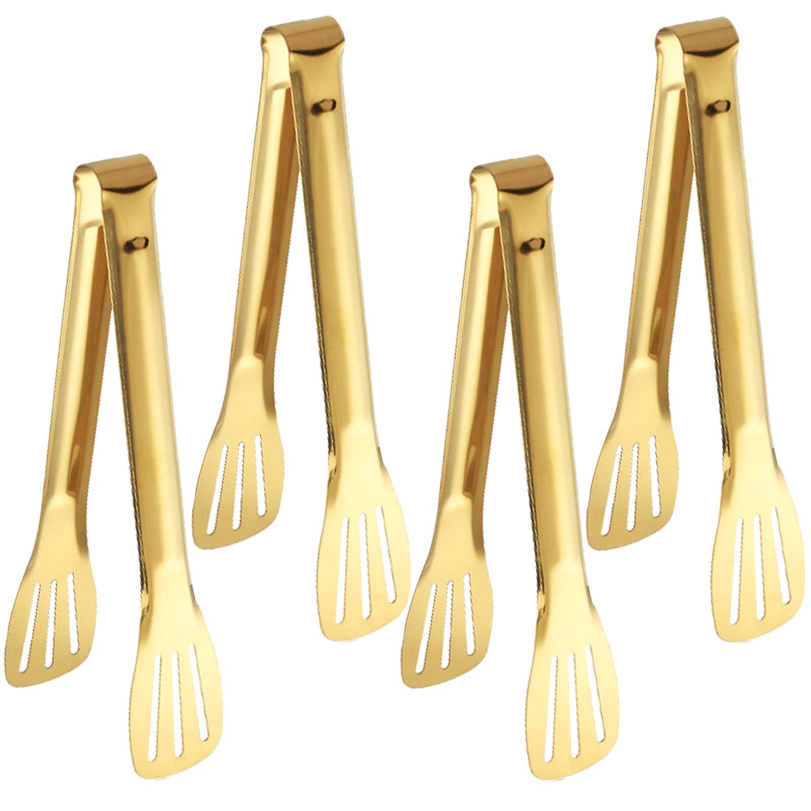 IAXSEE 4 PCS Serving Tongs Gold Tongs 9 Inch Serving Utensils Stainless Steel Serving Tongs for Salad Buffet Appetizer Dessert Tong for Food Parties (9 Inch, 4 GOLD)
