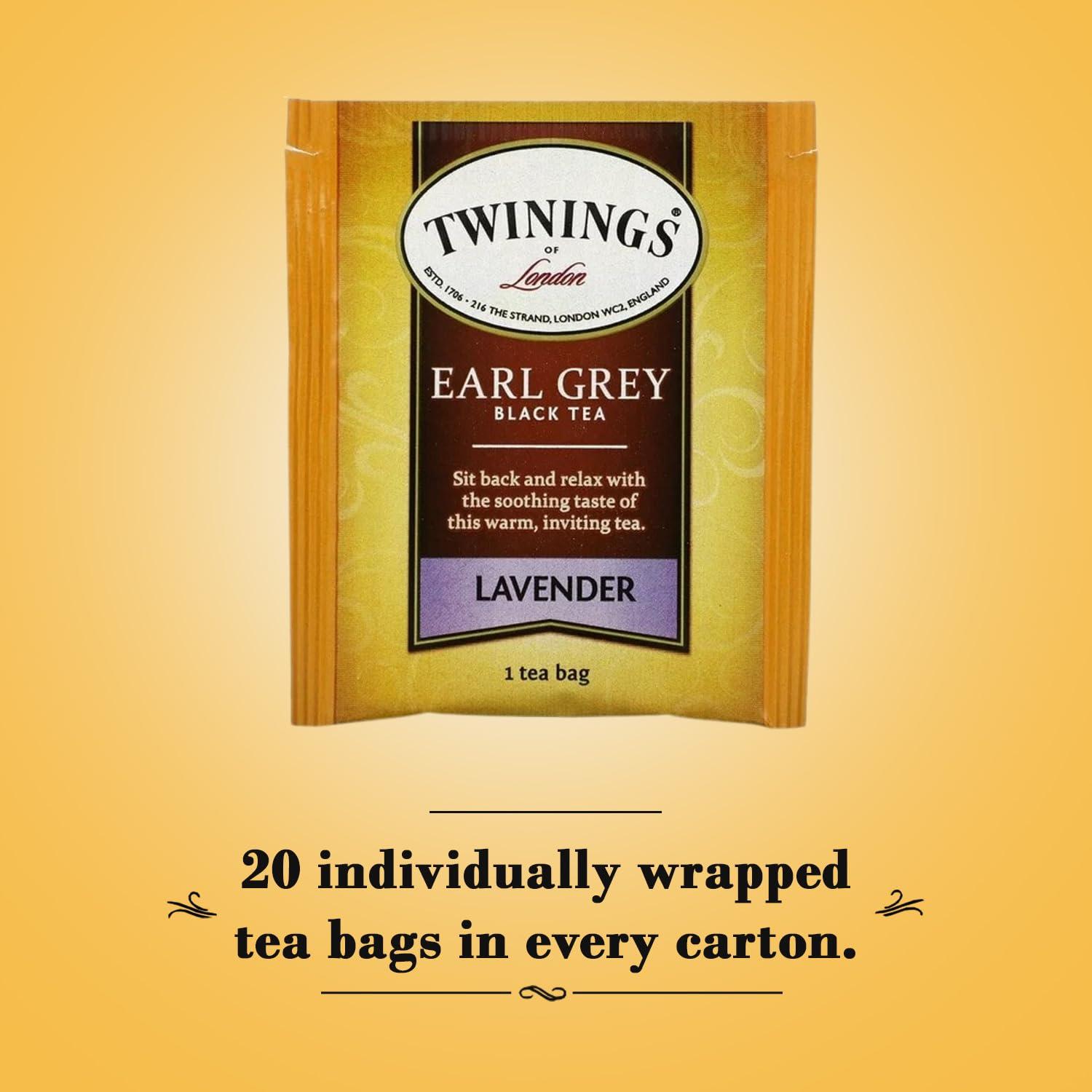 Twinings Earl Grey Lavender Tea – Caffeinated Black Tea Blend, Individually Wrapped Tea Bags, 20 Count - Image 2