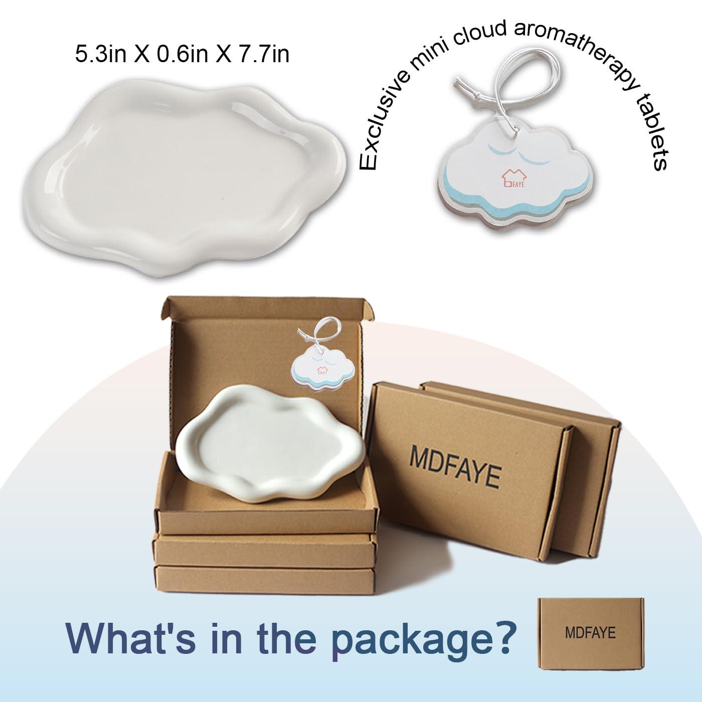 MDFAYE Jewelry Dish Trinket Tray for Women, Ring Dish Holder, Unique Cloud Shape Ceramic Plate Cute Things Vanity Aesthetic Room Decor Mother's Day Birthday (White) - Image 3