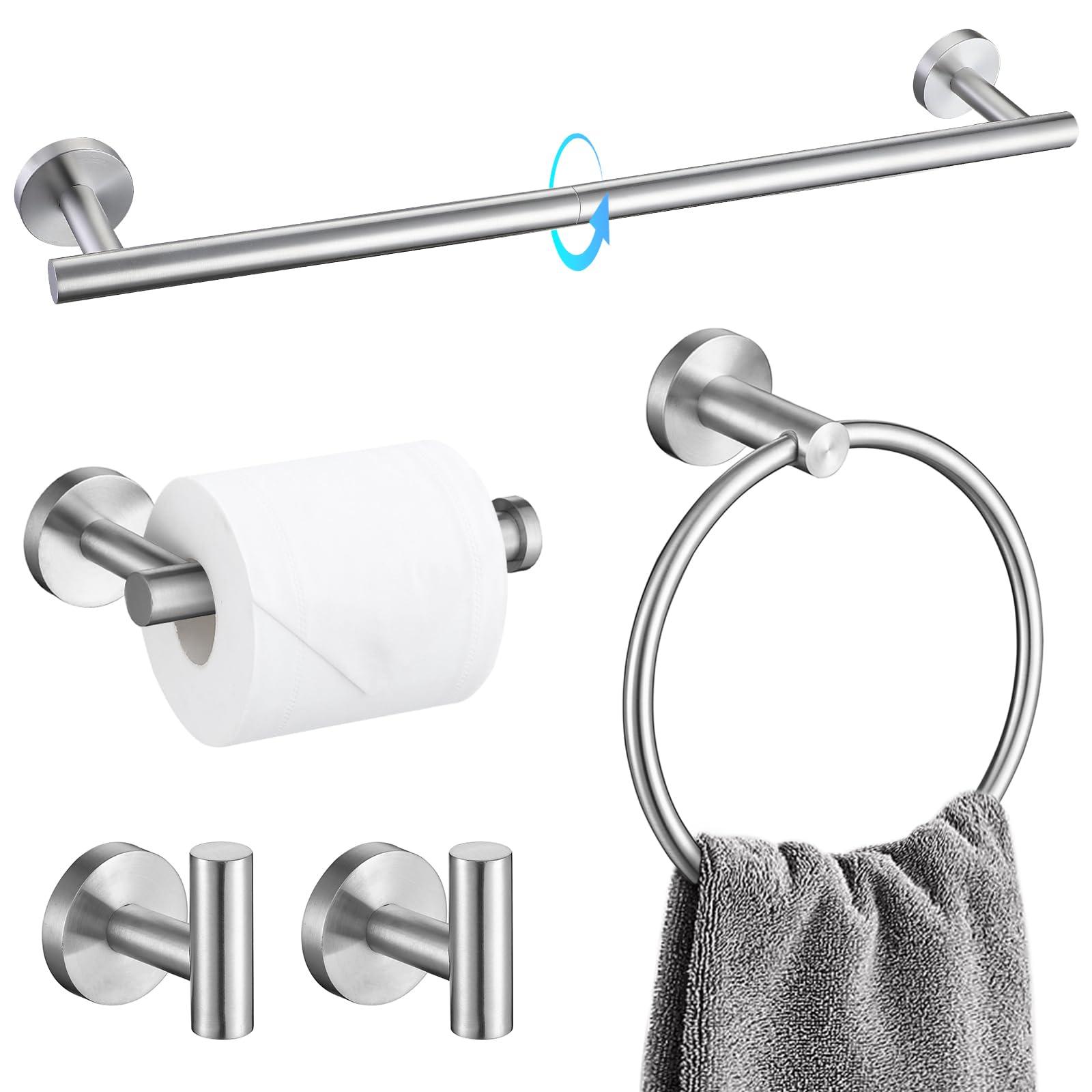 TQKAG Bathroom Towel Bar Holder Sets Brushed Nickel 23.6 Inch Round Stainless Steel Towel Bar Set 5 Piece Bathroom Accessory Set Wall Mounted