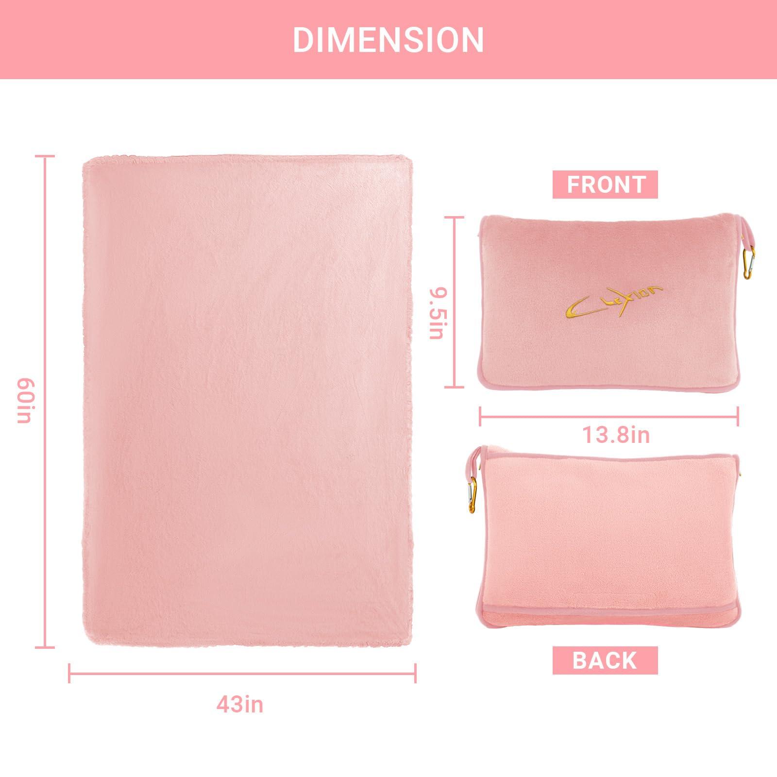 CLEXION 3 in 1 Travel Pillow and Blanket Set, Premium Soft 300 GSM Thick Airplane Blanket Compact with Bag for Long Trips Essentials, Hand Luggage Sleeve and Backpack Clip (Pink) - Image 2
