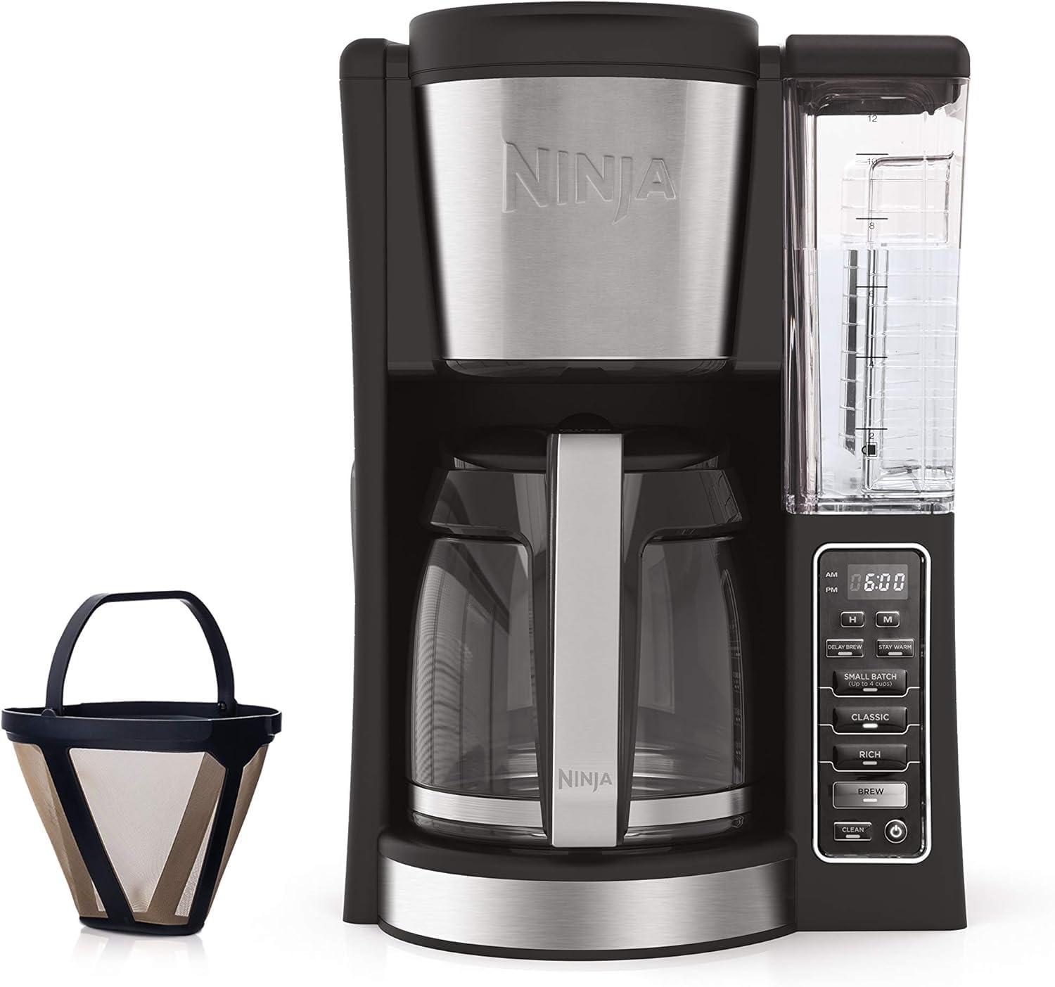 Ninja 12 Cup Programmable Coffee Maker with Classic and Rich Brews, 60 oz. Water Reservoir, Thermal Flavor Extraction, and Permanent Filter, Black/Stainless Steel (CE251)