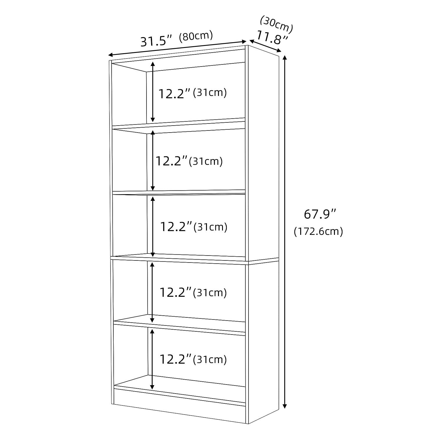 LZ-DONGMAN 5 Shelf Wood Bookcase Freestanding Bookshelf for Home Office Library Small Narrow Space(11.8" D x 31.5" W x 67.9" H,Brown,5-Layers) - Image 2