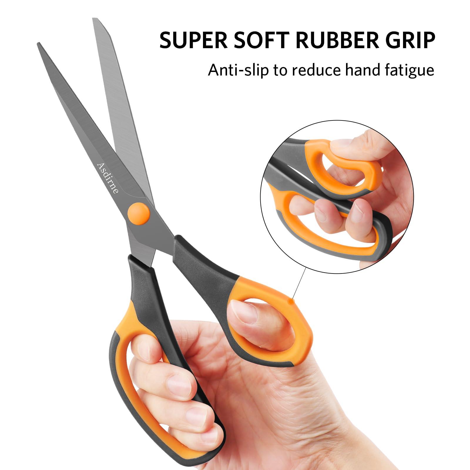 Asdirne Titanium Scissors, Premium 8.6” All Purpose Scissors, Ultra Sharp Stainless Steel Blades, Comfortable Grip, Great for Craft, Office, School and Everyday Use, Black/orange, 21.8cm, Pack of 3 - Image 4