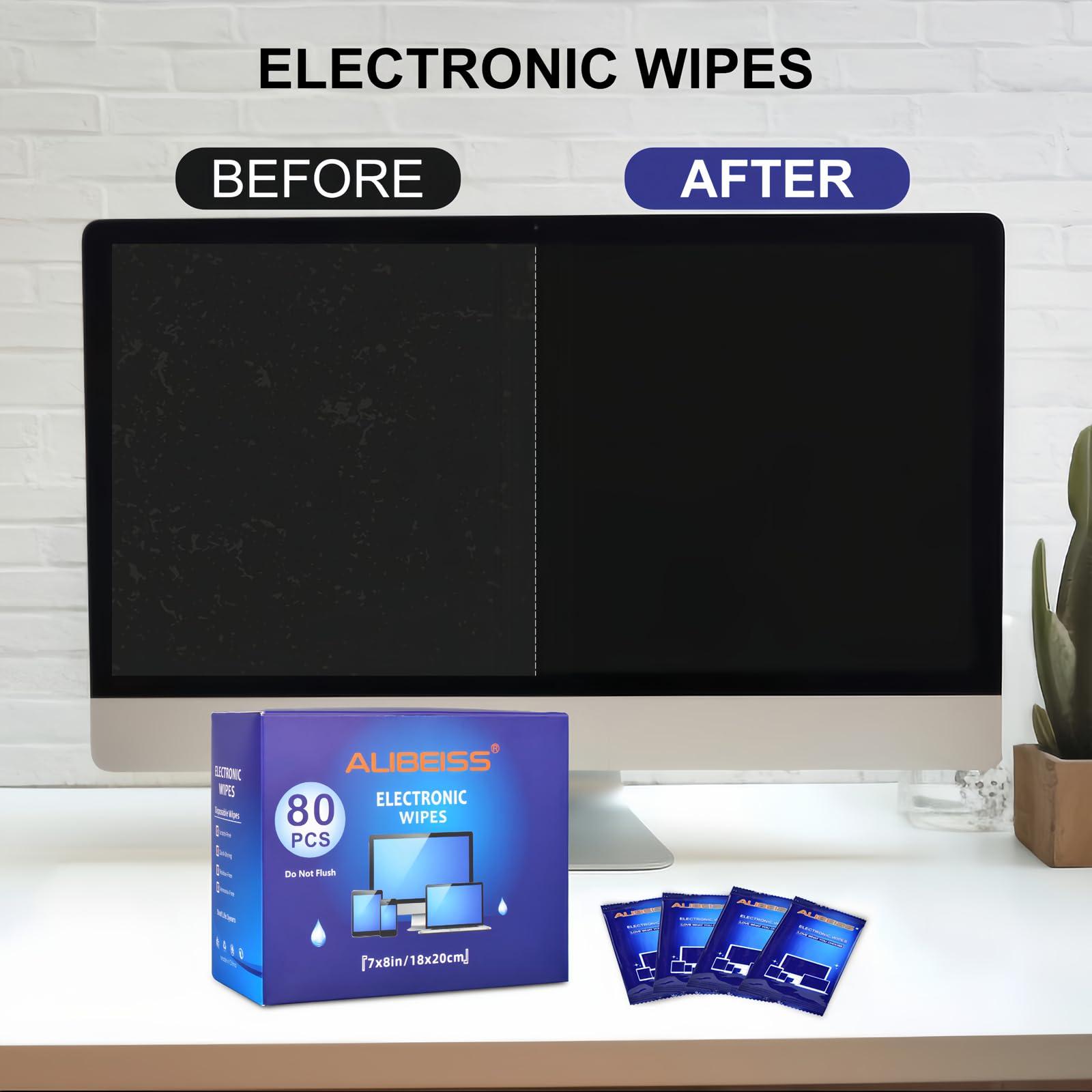 Electonic Wipes Alibeiss Screen Cleaner Wipes (80P,8 * 8inches) for Laptop, Phone, Ipad,TV, Computer Cleaning kit - Image 2