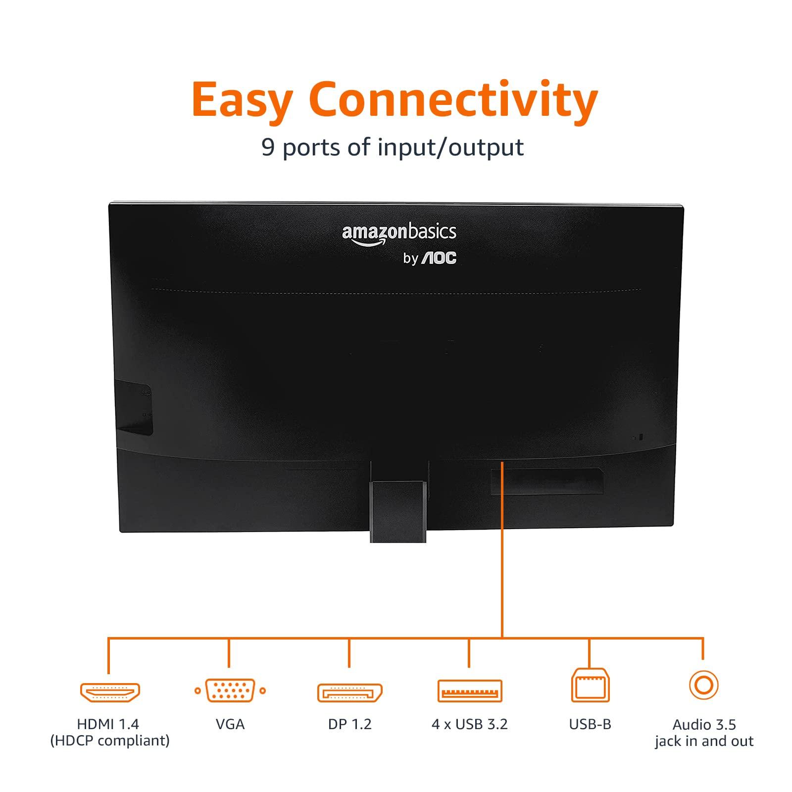 Amazon Basics IPS Monitor 75 Hz Powered with AOC Technology FHD 1080P HDMI, Display Port and VGA Input VESA Compatible Built-in Speakers for Office and Home, 27 in, Black - Image 3