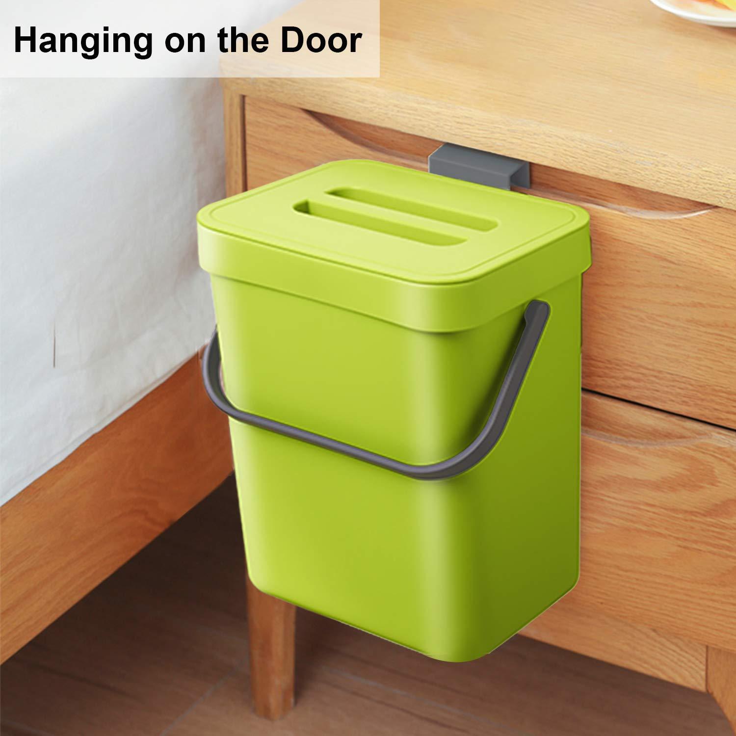 LALASTAR Food Waste Basket Bin for Kitchen, Small Countertop Compost Bin with Lid, Odor-Free Food Scrap Container, Wall Mounted Garbage Can, 3L/0.8 Gal, Green - Image 5