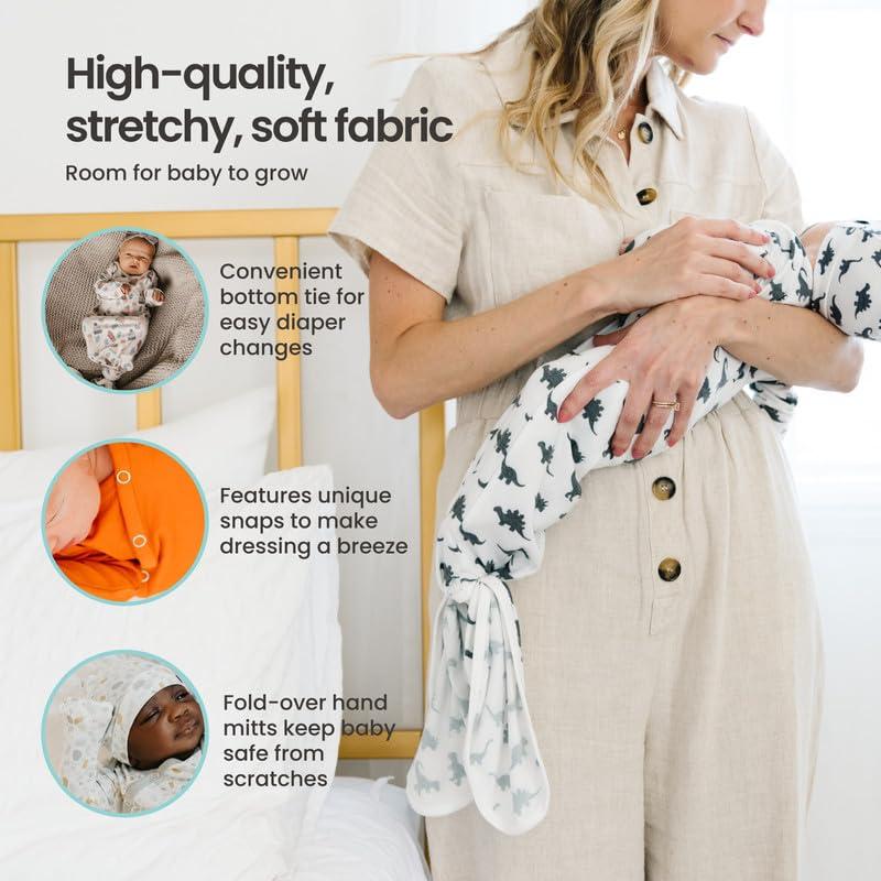 Copper Pearl Baby Gown - Knotted Newborn Sleepers for Baby Boy and Girl, Soft Stretchy Long Sleeve Infant Gowns with Bottom Tie and Hand Mittens, Perfect Hospital Coming Home Outfit (Autumn) - Image 3