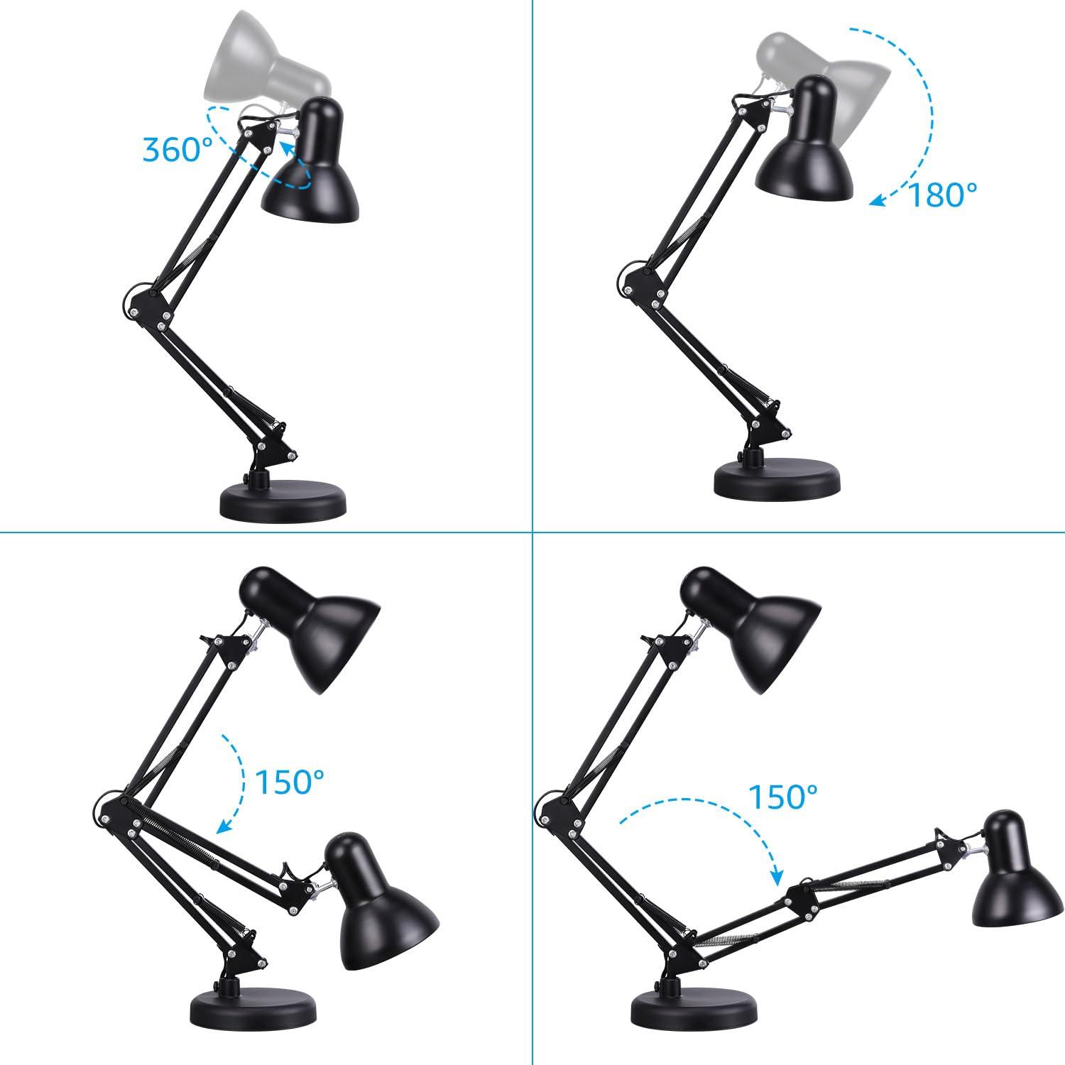 TORCHSTAR Metal Desk Lamp with Clamp, Swing Arm, Architect Adjustable Gooseneck Table Lamp, Clip Desk Lights for Home Office, Work, Study, Reading, E26 Base, Multi-Joint, Black - Image 5