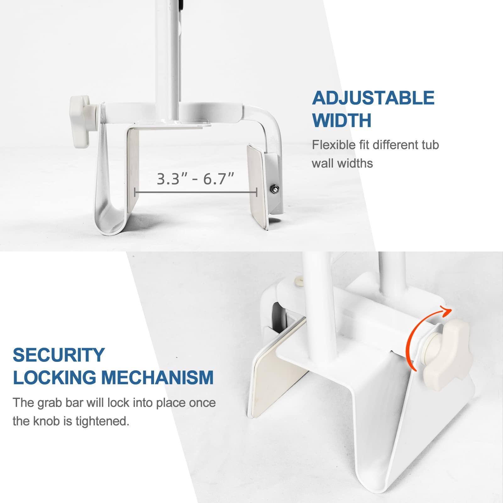 HEPO Grab Bars for Bathtubs and Showers, Adjustable Bathtub Safety Rail for Seniors, Tub Grab Bar for Bathroom, Assistance Bathtub Handle Clamp for Elderly Bath Support, White - Image 4