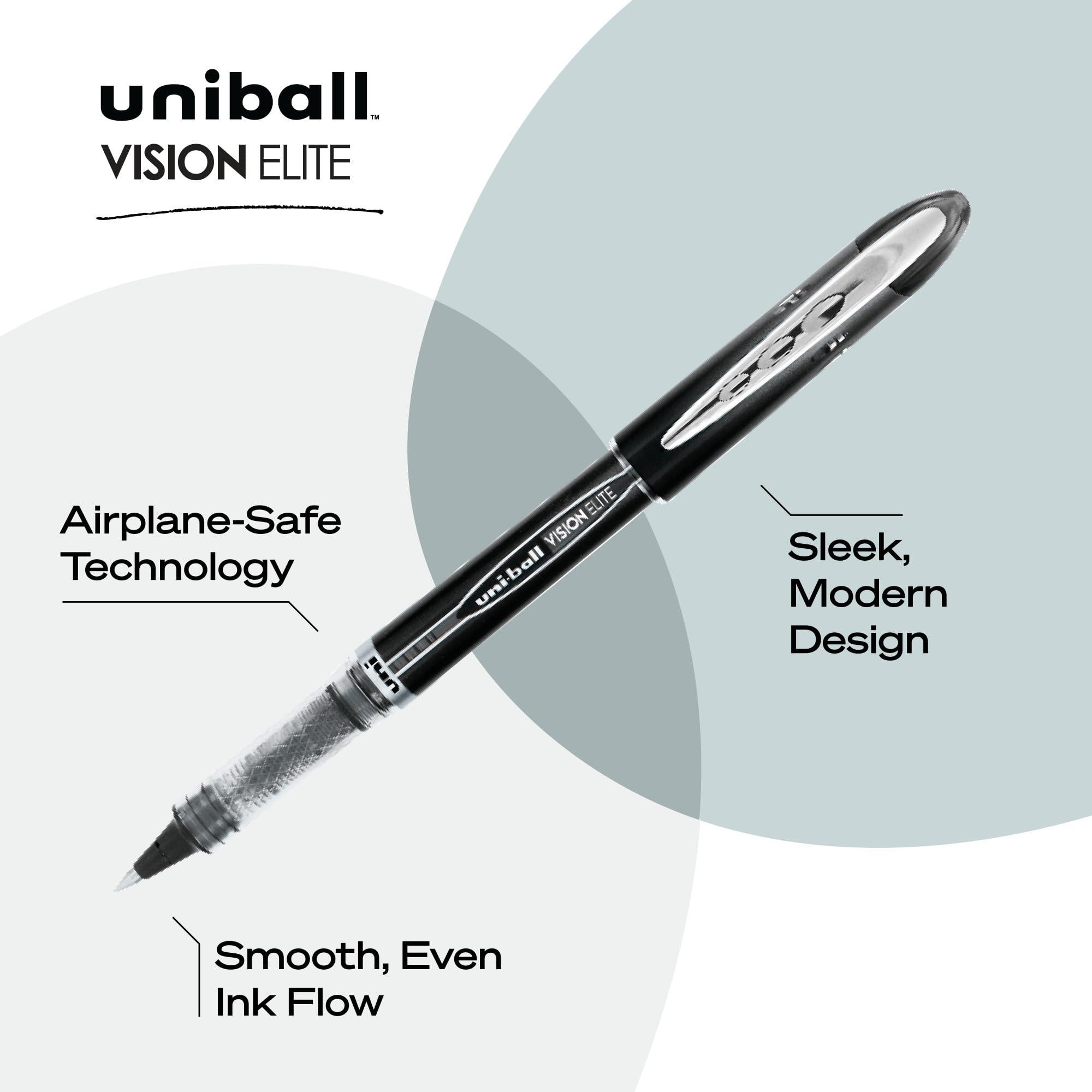 uni-ball Vision Elite Rollerball Pens Fine Point Micro Tip, 0.5mm, Black, 12 Pack - Image 3
