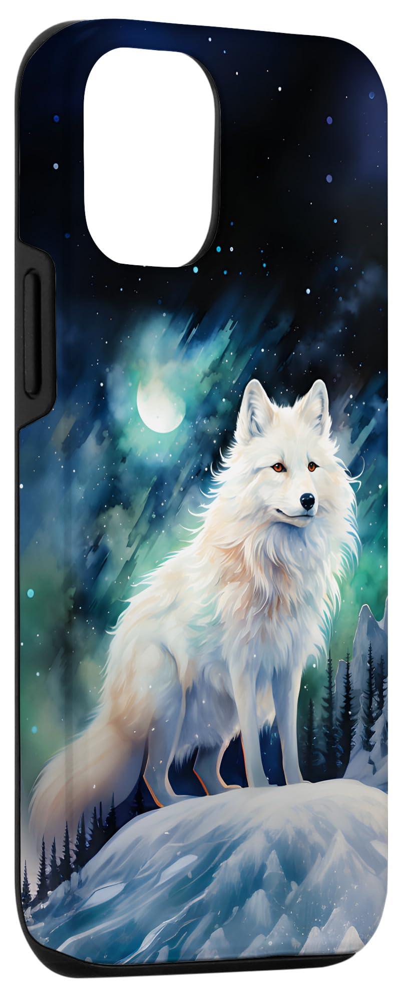 iPhone 15 Arctic Fox Aurora Under a Moon and Starry Sky Watercolor Case - Image 3