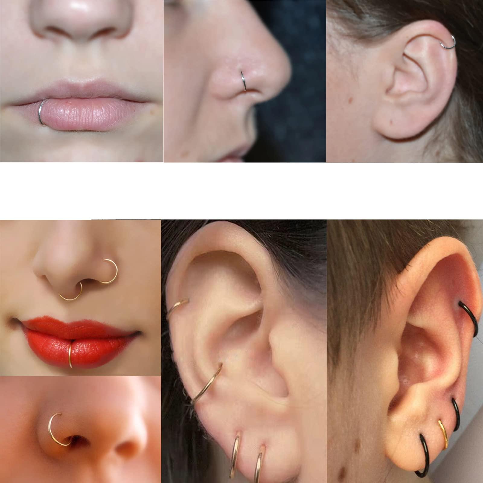 Aumeo 14G 16G 18G 20G Nose Ring Hoop Stainless Steel Hinged Segment Rings Hoops Nose Clicker Ring Tragus Helix Cartilage Daith Rook Earring Piercing Jewelry for Women Men - Image 6