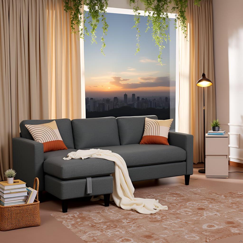EDWINENE Small Sectional Couch, 3 Seater Small l Shaped Couch with Storage, 74 inch Pet Friendly Sofa for Living Room (Dark Gray) - Image 6