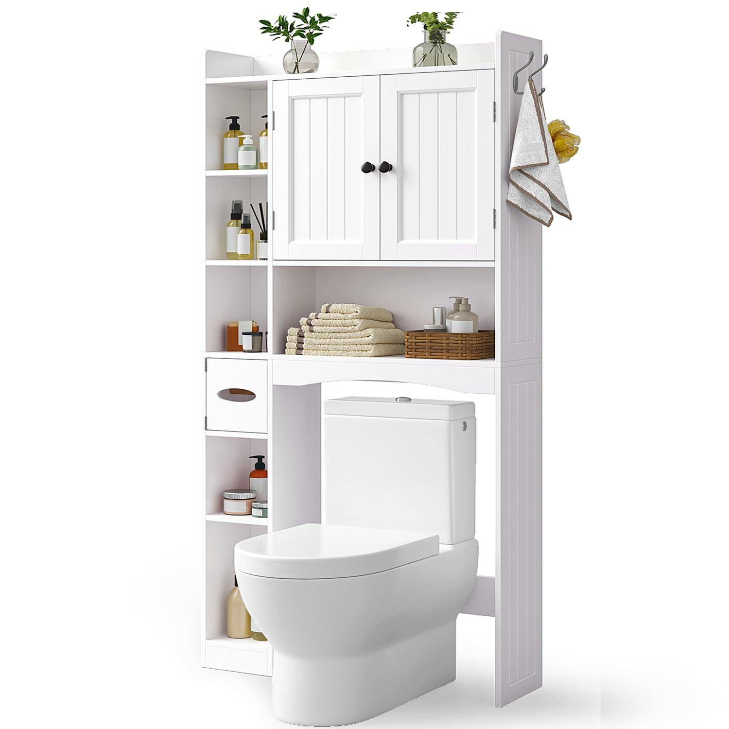 Gizoon Over The Toilet Storage Cabinet, 66''H Over Toilet Bathroom Organizer, Over Toilet Storage Cabinet with 2 Doors, Paper Holder and Racks, Adjustable Shelf, for Bathroom, Laundry, White - Image 7