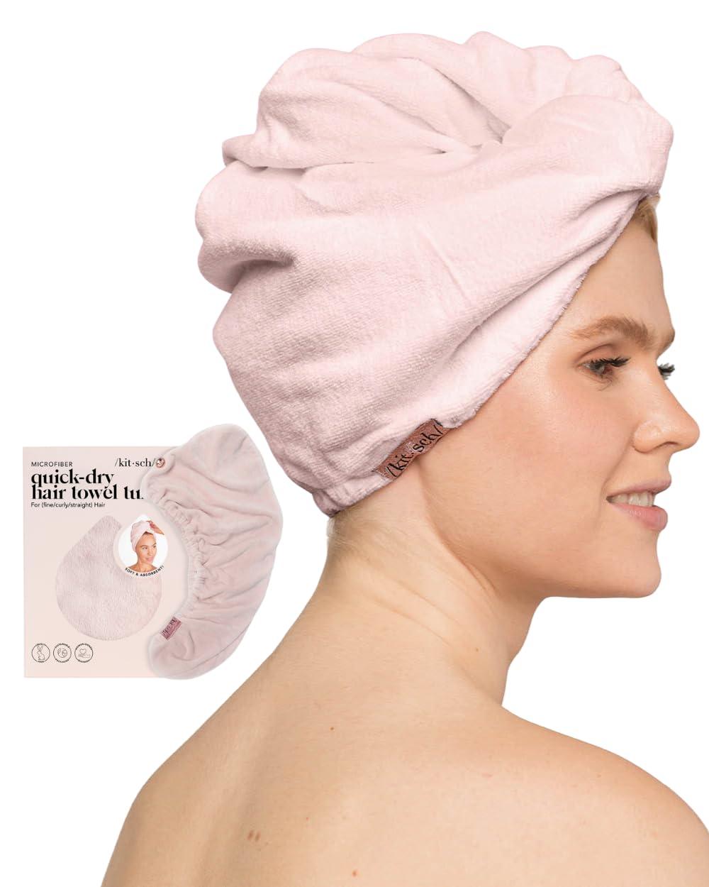 Kitsch Microfiber Hair Towel Wrap for Women - Super Absorbent Hair Drying Towel - Quick Dry, Anti-Frizz - for Long & Short, Wet & Curly Hair - Blush - Image 9