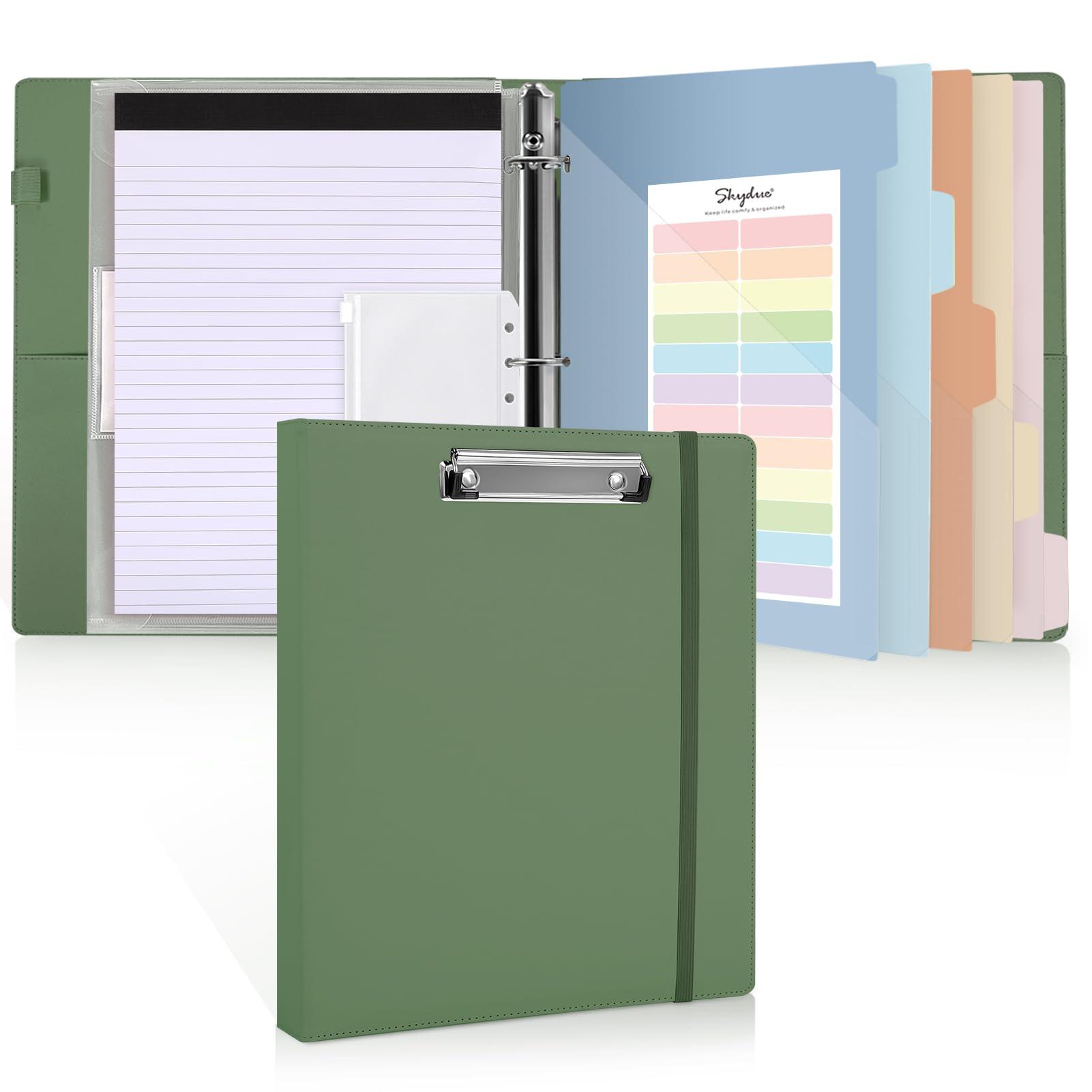 SKYDUE 3 Ring Binder with Clipboard 1 Inch, 13.2" × 10.2" PU Clipboard Binder with Notepad & 5 Dividers with 5 Pockets, Labels, Clipboard Folder Great for School Office(Fit Letter Sized Paper)