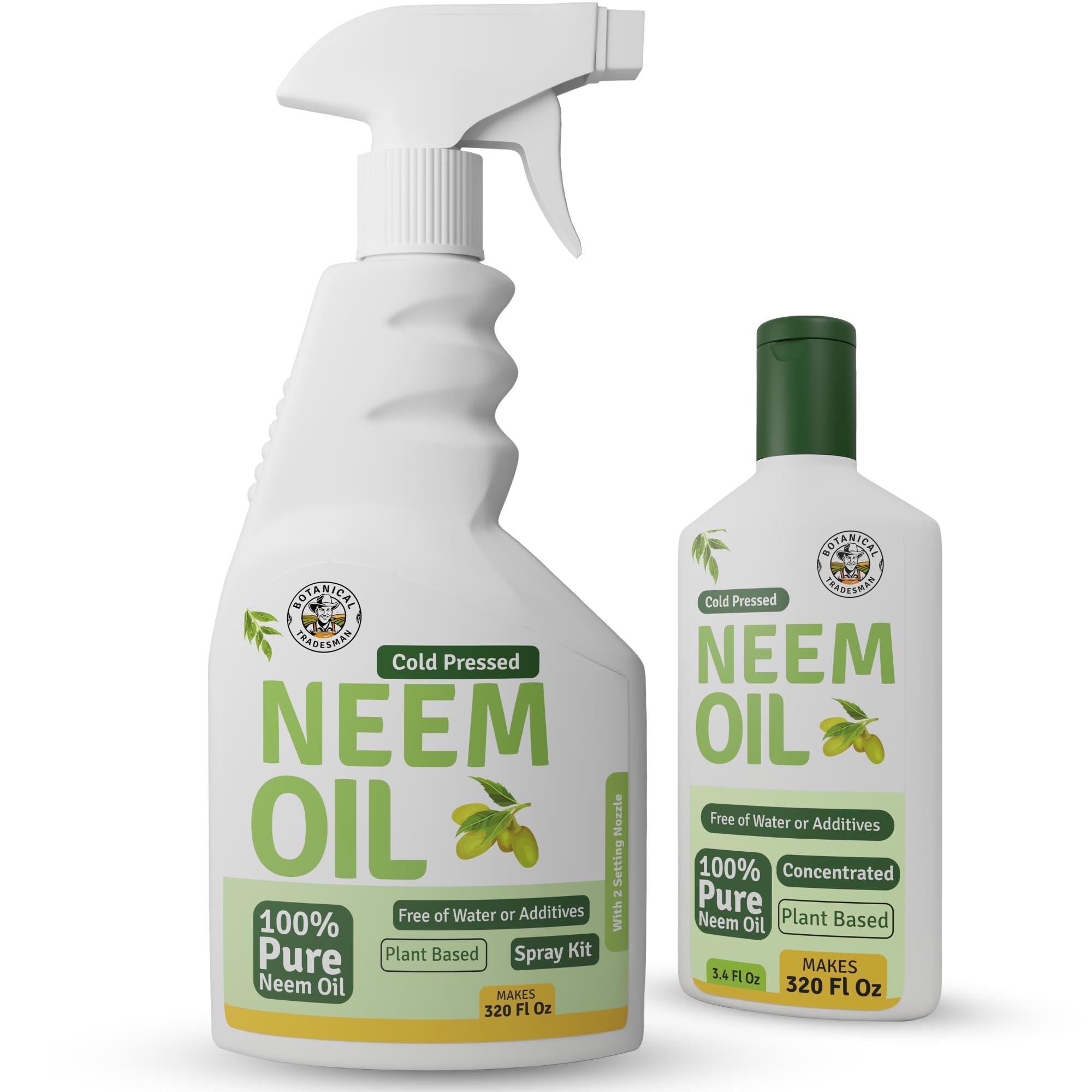 Neem Oil Spray for Plants-Kit Makes 320 fl oz -Refill 20 Times-Pure Cold Pressed Neem Oil