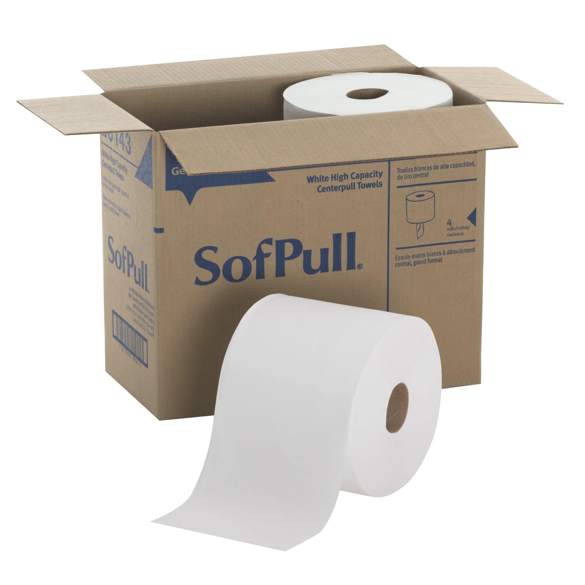 SOFPULL CENTERPULL HIGH-CAPACITY PAPER TOWELS BY GP PRO (GEORGIA-PACIFIC), 28143, WHITE, 4 ROLLS PER CASE, 567 TOWELS PER ROLL