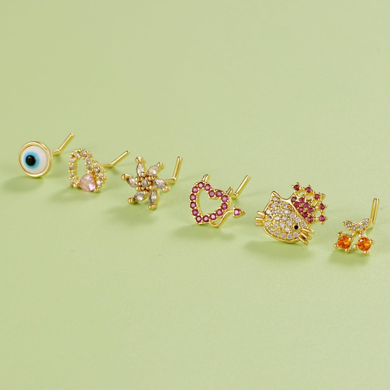 TAMHOO 18Pcs Nose Rings - L Shape, Butterfly & Heart Designs - Gold Nose Studs for Women - Image 6