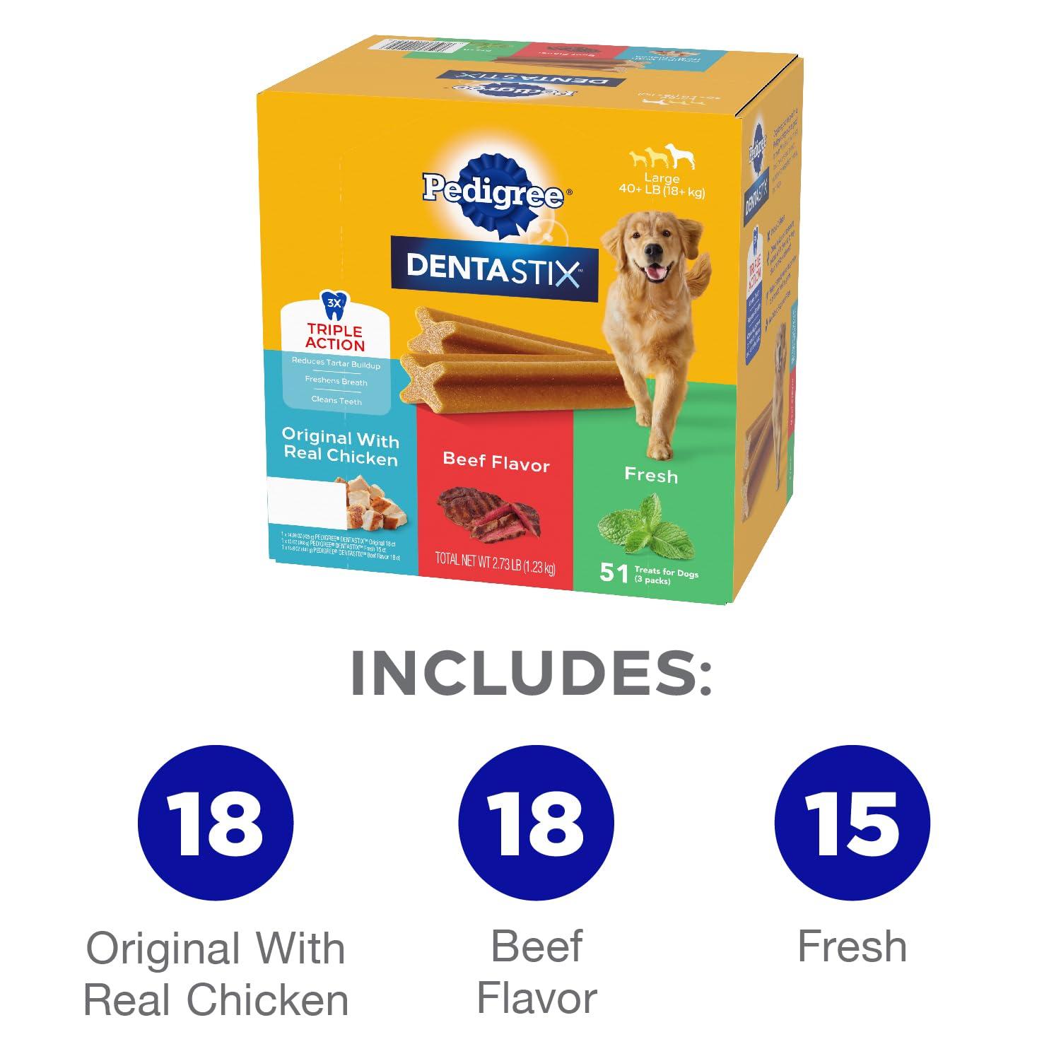 PEDIGREE DENTASTIX Large Dog Dental Care Treats Original, Beef & Fresh Variety Pack, 2.73 lb.Pack (51 Treats) - Image 2