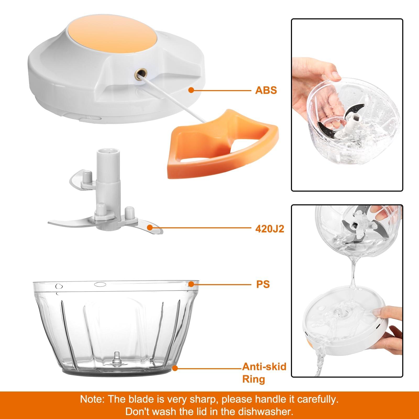 Manual Food Processor Vegetable Chopper, Portable Hand Pull String Garlic Mincer Onion Cutter for Veggies, Ginger, Fruits, Nuts, Herbs, etc.,450ml - Image 7