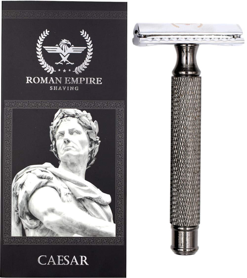 Caesar Gun Metal Safety Razor by Roman Empire Shaving with Set of 20 Shaving Blades (Astra-Derby-Shark-Treet) - Image 2