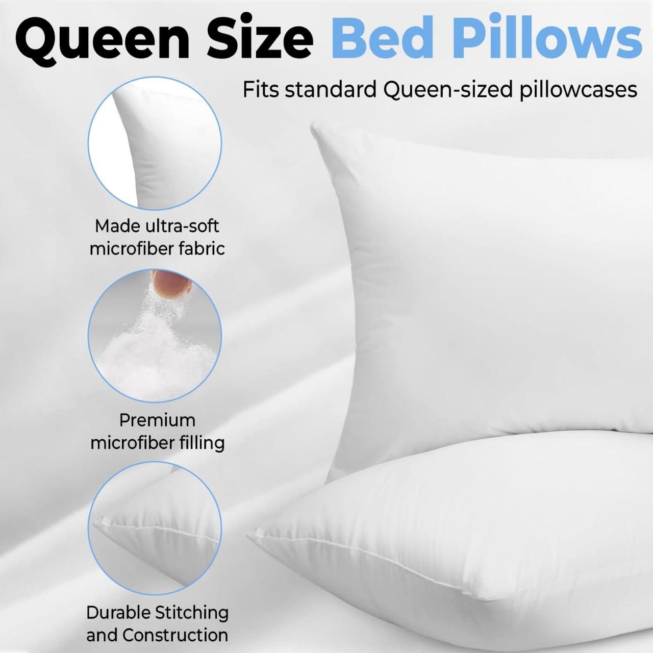 QUBA LINEN Queen Size Bed Pillows - Set of 2, Medium Density, Soft and Supportive for Back, Side, and Stomach Sleepers (Queen (Pack of 2)) (White, Pack of 2) - Image 7