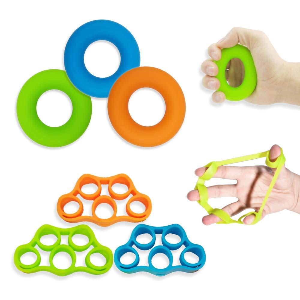Hand Grip Strengthener, Finger Exerciser, Grip Strength Trainer (6 PCS),New Material,Forearm Grip Workout, Finger Stretcher, Relieve Wrist Pain, Carpal Tunnel (Large)