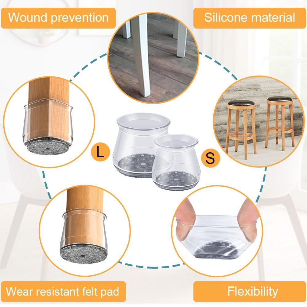 32 Pcs Chair Leg Protectors for Hardwood Floors, Silicone Felt Furniture Leg Cover Pad for Protecting Floors from Scratches and Noise, Smooth Moving for Chair Feet(Large fit : 1.3'' - 2'') - Image 3