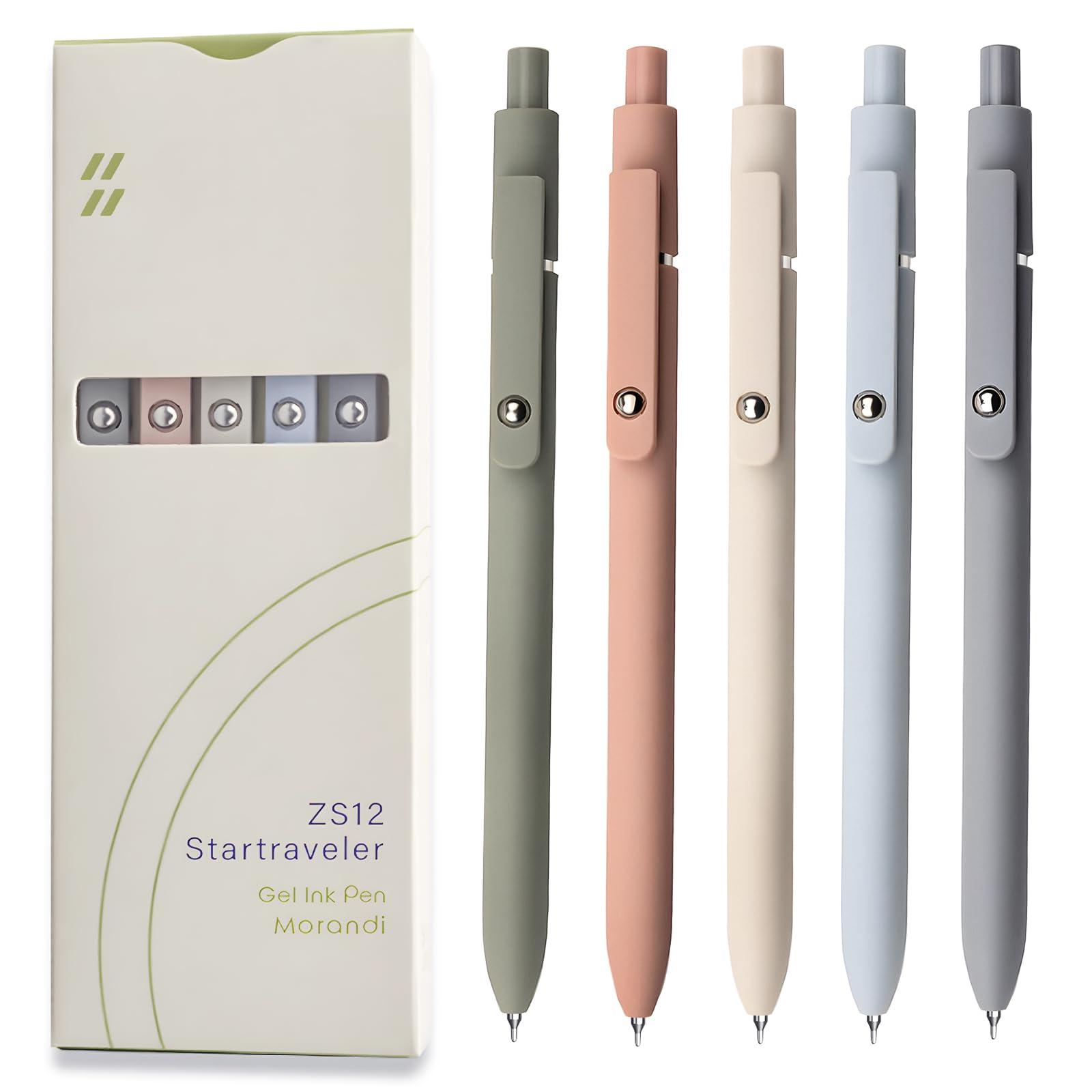 UIXJODO Gel Pens, 5 Pcs 0.5mm Black Ink Pens Fine Point Smooth Writing Pens, High-End Series Pens for Journaling Note Taking, Cute Office School Supplies Gifts for Women Men (Morandi)