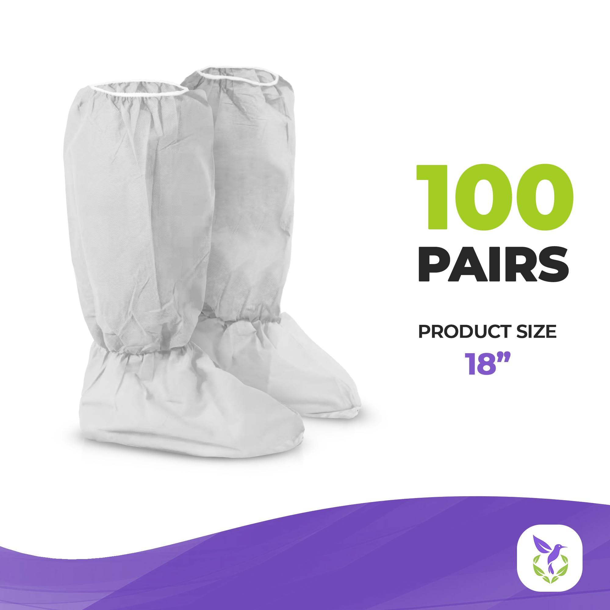 AMZ Medical Supply White Disposable Shoe Covers, 18 Inch Long. Pack of 100 (50 Pairs) Shoe Booties Disposable Non Slip. Polypropylene 50 GSM Booties for Shoes Covers with Elastic Top and Ankles - Image 3