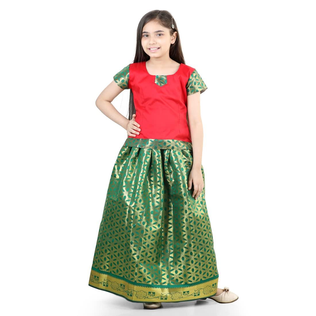 BownBee Kids Half Sleeve South Indian Traditional Pavda Pattu Lehenga Choli Pooja Special Baby Girls Ethnic Party Wear