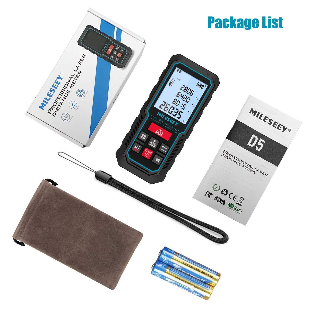 Laser Measure Device, MiLESEEY 393ft Digital Laser Tape Measure with Upgrade Electronic Angle Sensor, 2mm Accuracy, Area Measurement,Volume and Pythagoras, 2" LCD Backlit,Mute, Battery Included - Image 7