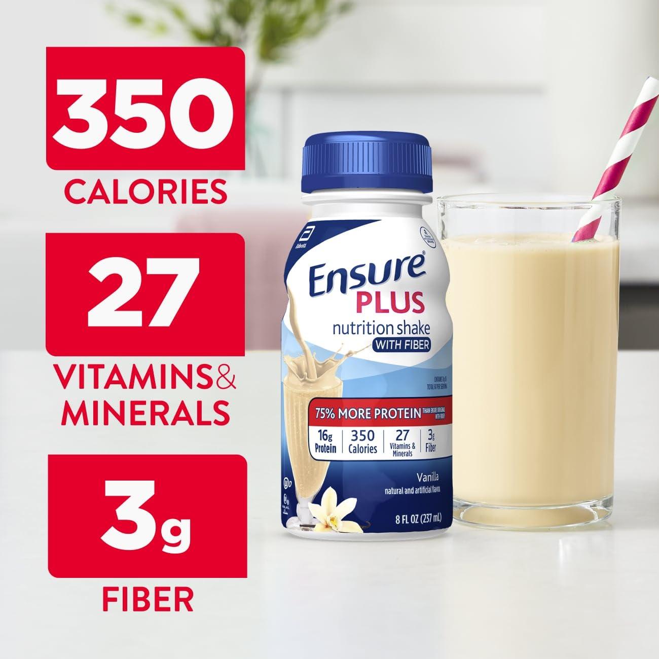 Ensure Plus Vanilla Nutrition Shake With Fiber | Meal Replacement Shake | Ready to Drink | 16g Protein and 27 Vitamins and Minerals | 8 fl oz - 24 Pack - Image 4