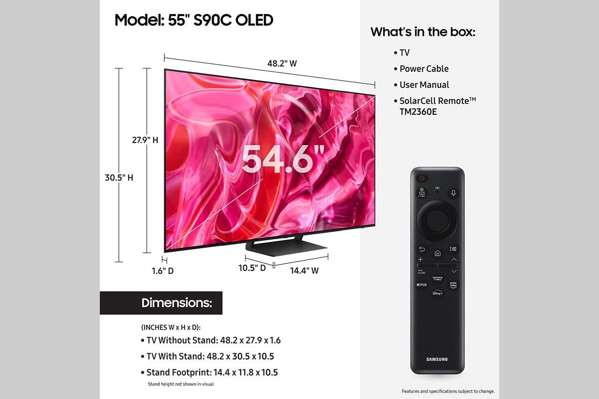 SAMSUNG 55-Inch Class OLED 4K S90C Series Quantum HDR, Dolby Atmos Object Tracking Sound Lite, Ultra Thin, Q-Symphony 3.0, Gaming Hub, Smart TV with Alexa Built-in (QN55S90C, 2023 Model) - Image 2