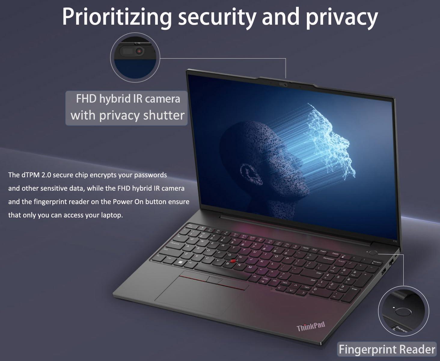 Lenovo ThinkPad E16 Business Laptop (16" FHD+ Display, AMD Ryzen 5 7530U(> Intel i7-1165G7), 16GB RAM, 512GB SSD) Fingerprint, Backlit, 1080p Webcam, WiFi 6, Ethernet, Win 11 Pro w/ Copilot, Black - Image 3