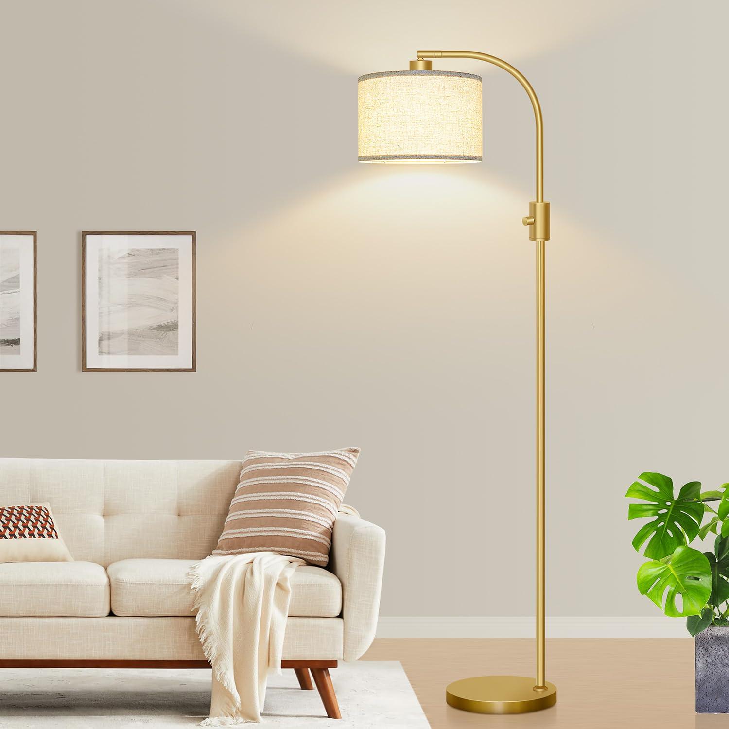 【Upgraded】 Dimmable Gold Floor Lamp, 1200 Lumens LED Bulb Included, Arc Floor Lamps for Living Room Modern Standing Lamp with Linen Shade, Tall Lamp for Living Room Bedroom Office Reading Room Nursery - Image 8