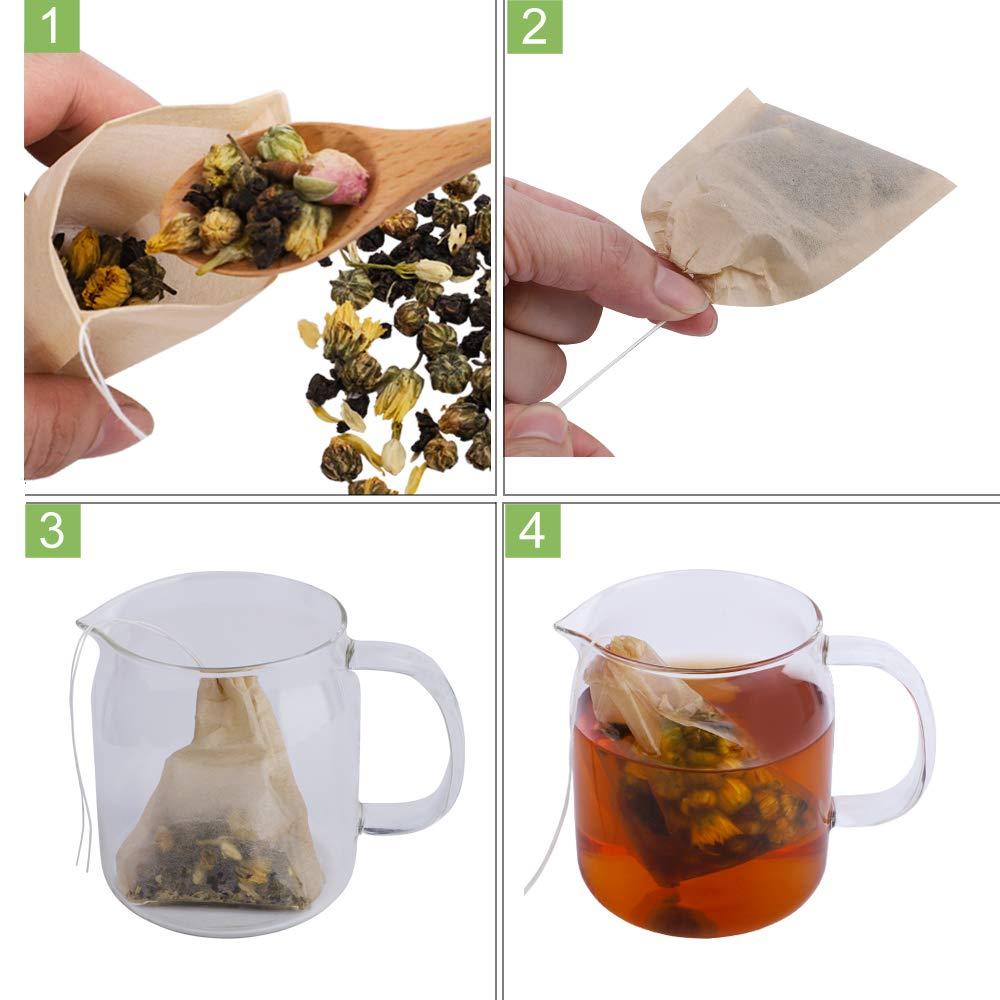Aksuaple Eco-Fil Disposable Tea Filter Bags for Loose Tea, Wood Pulp Material, Biodegradable and Compostable, Unbleached Empty Tea Infuser Sachets with Drawstring, 100 Pack (3.2inch x 4.0inch) - Image 6