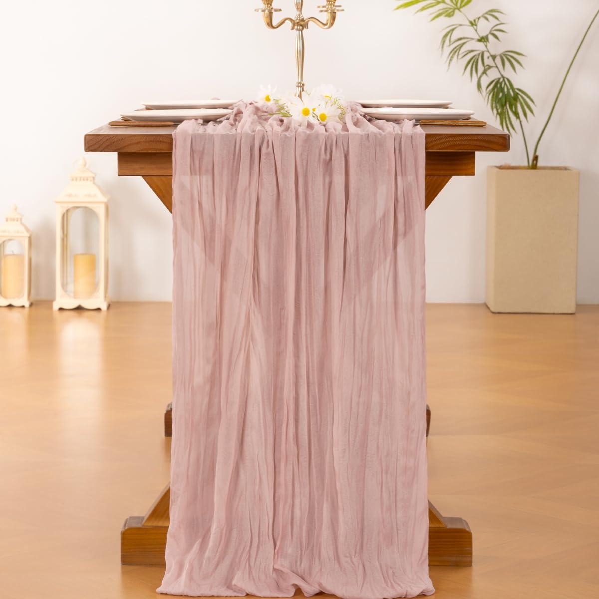 Socomi Pink Cheesecloth Table Runner Summer Boho Rustic Gauze Dusty Pink Farmhouse 120 inch 10FT Cheese Cloth Runner for Wedding Party Baby Shower Birthday Home Decor Holiday Decorations - Image 2