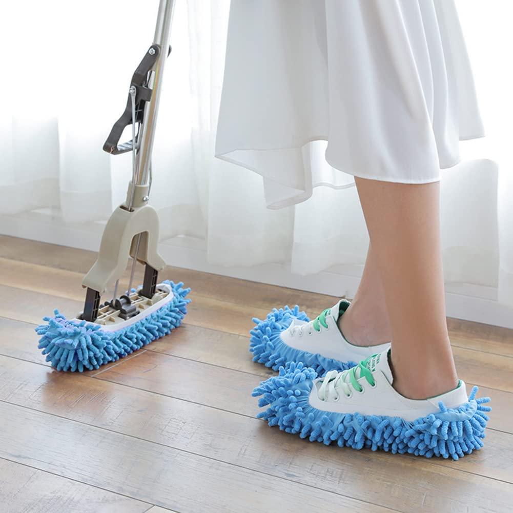 Mop Socks, 2Pairs Microfiber Cleaning House Mop Slipper Covers Soft Washable Reusable Microfiber Foot Socks for Floor Cleaning (Blue) - Image 6