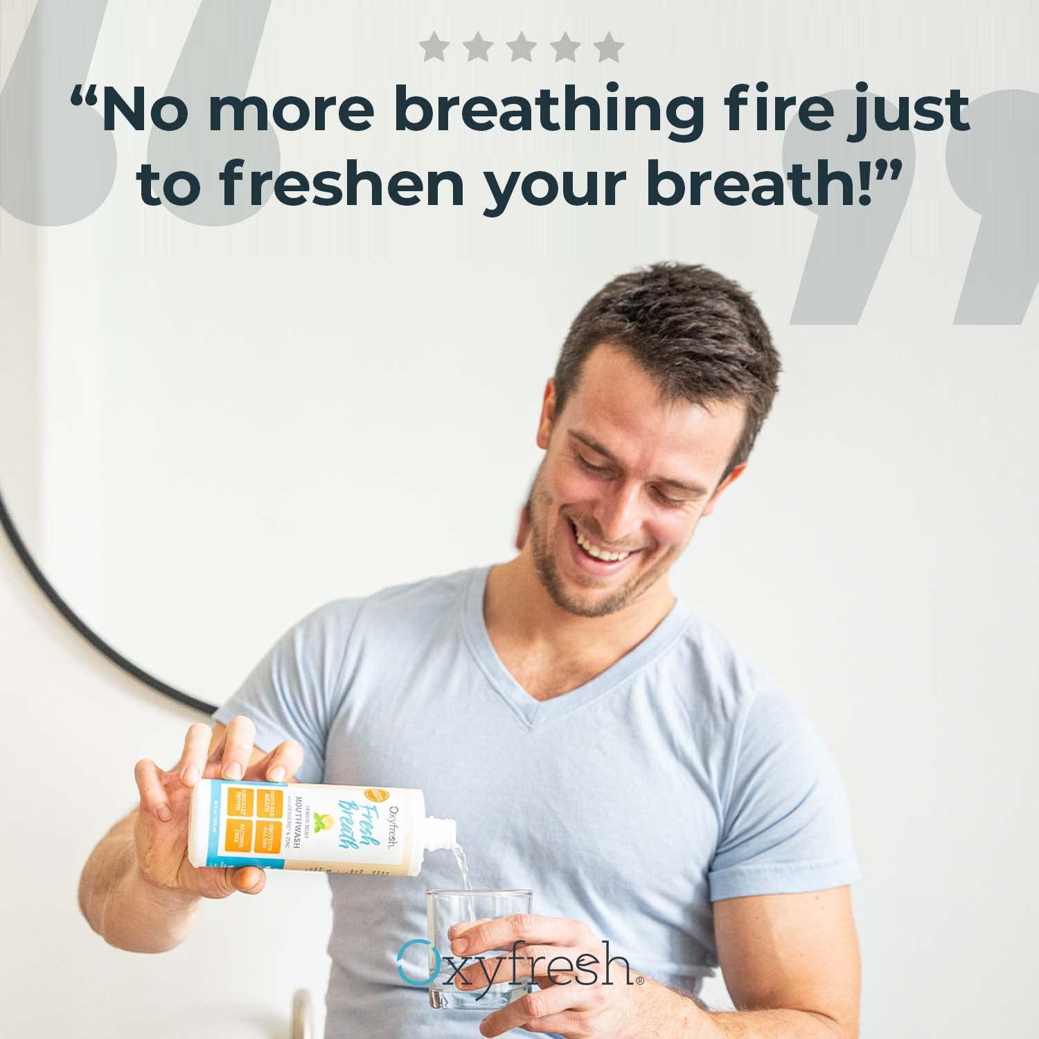 Oxyfresh Premium Lemon Mint Fresh Breath Mouthwash – Oral Rinse for Bad Breath – SLS & Fluoride Free Mouthrinse – Alcohol Free, Gentle Non Burning Mouthwash with Xylitol & Essential Oils, 16 oz - Image 3