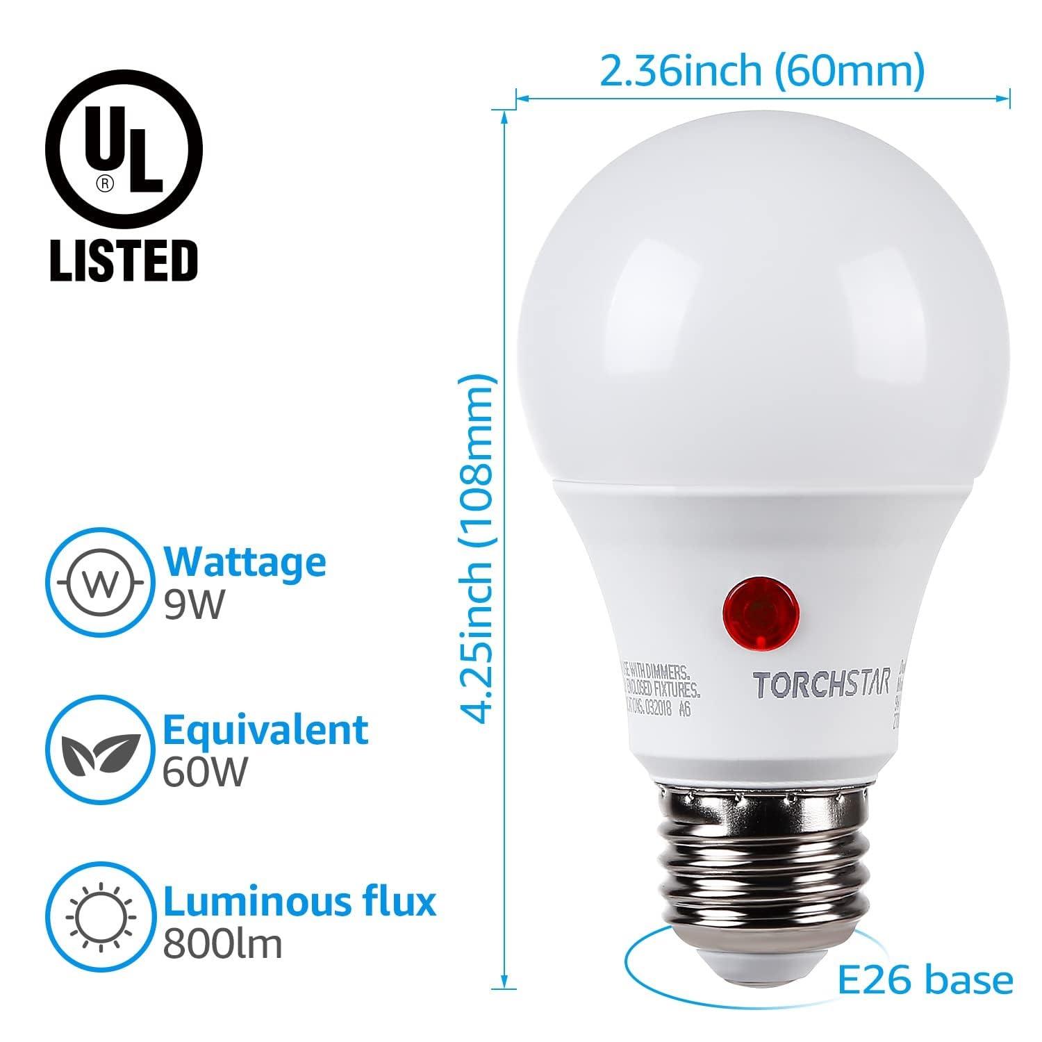 TORCHSTAR Dusk to Dawn Light Bulbs Outdoor, Sensor A19 LED Light Bulb, Auto on/Off Photocell Automatic for Outdoor Lighting, 5000K, Pack of 4 - Image 5