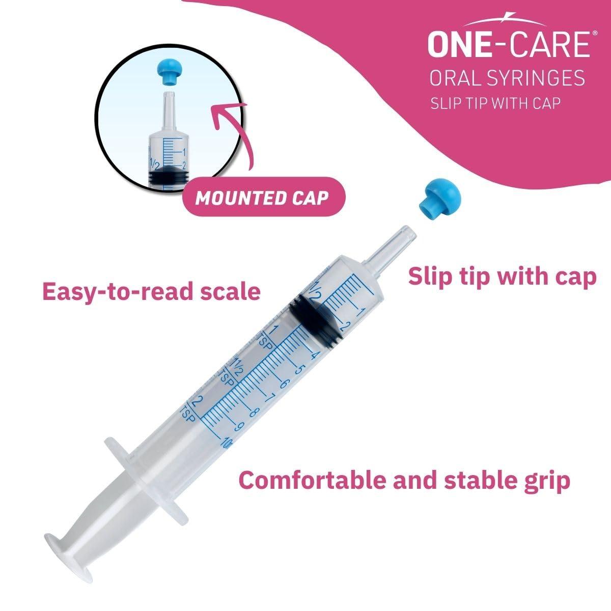 ONE-CARE 10ml Oral Syringe with Cap - Sterile, Individually Wrapped - 100 Syringes, Slip Tip, Uses include oral administration of medicine for infants, adults and animals - Image 2