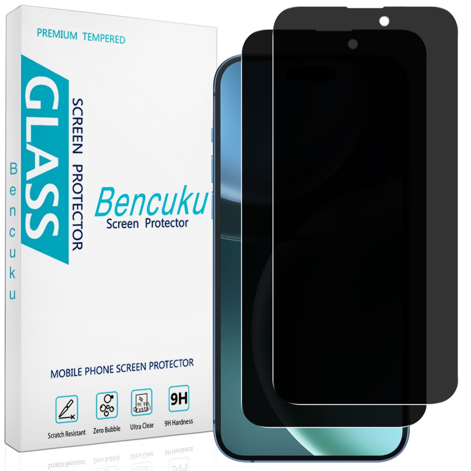 Bencuku (2 Pack) Privacy Screen Protector for iPhone 15 Pro 6.1 Inch Anti Spy Private Tempered Glass, Anti Scratch, Bubble Free