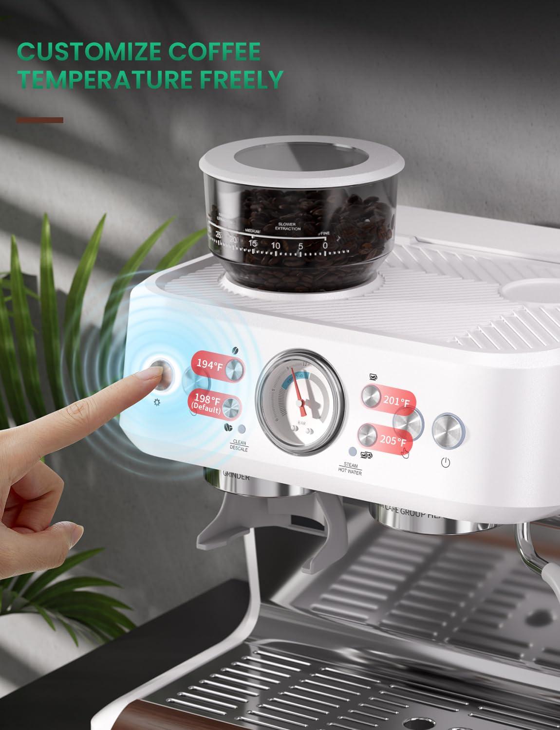 COUPLUX Espresso Machine with Grinder, Dual-Boiler&Temperature Adjustable Espresso Coffee Machine 58MM Cafe Espresso Maker with Powerful Steam Wand Beginner Friendly Latte Cappuccino Machines for Home - Image 6