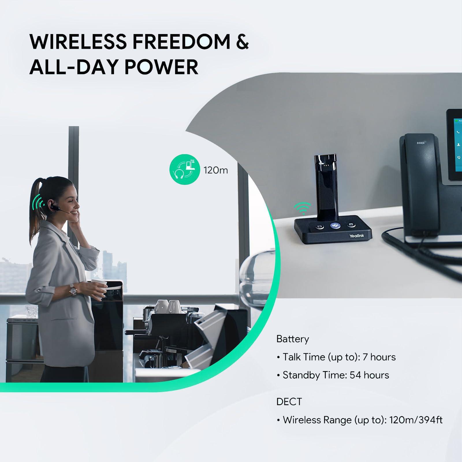 Yealink Wireless DECT Headset WH63,Teams Certified,Single Ear Office Headset for Desk Phone and Computer Softphone,Noise Cancelling Mic,Compatible Polycom Grandstream IP Phone - Image 2