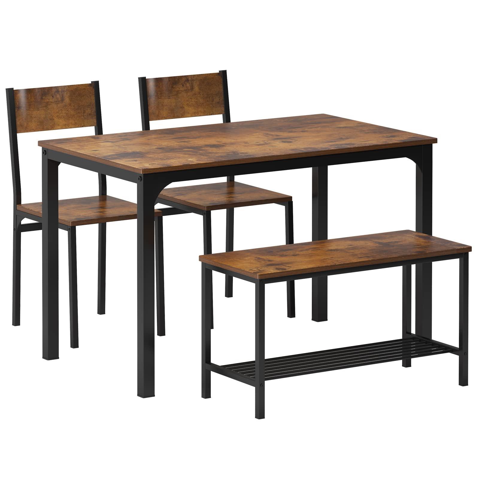 soges 4 Person Dining Table Set, 43.3inch Kitchen Table Set for 4, Dining Room 2 Chairs with Backrest, 2-Person Bench with Storage Rack, Vintage Brown - Image 8