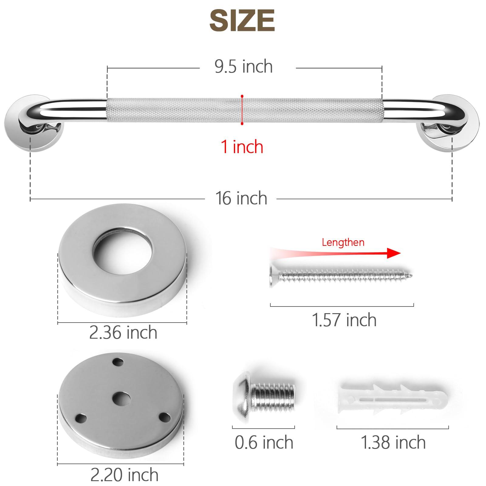 2 Pack Grab Bars for Elderly for Wall 16 Inch, Fit for Studs, Knurled Anti-Slip Bathroom Shower Grab Bars for Seniors, Safety Handicap Grab Bars for Shower, Shower Handles for Elderly, Tesuchan - Image 3