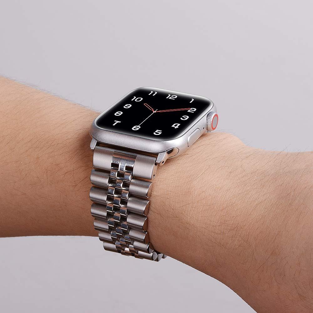 baozai Compatible with Apple Watch Band Ultra 2 Ultra 46mm 45mm 44mm, iWatch Series 10-1 SE Stainless Steel Strap with Butterfly Folding Clasp for Men, Silver - Image 6